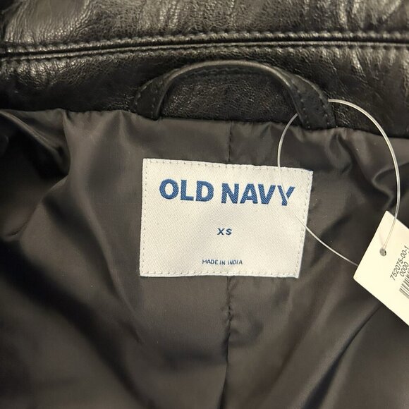 Old Navy Women's Faux Leather Belted Biker Jacket Size XS Black Full Zip NWT - Picture 2 of 16